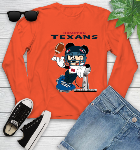 NFL Houston Texans Mickey Mouse Disney Super Bowl Football T Shirt Youth Long Sleeve 4