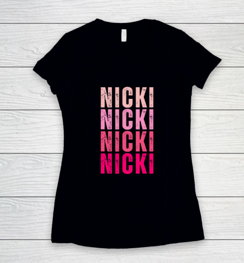 Nicki I Love Nicki Vintage Personalized Name Women's V-Neck T-Shirt