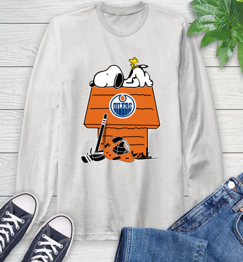 Edmonton Oilers NHL Hockey Snoopy Woodstock The Peanuts Movie Long Sleeve T-Shirt