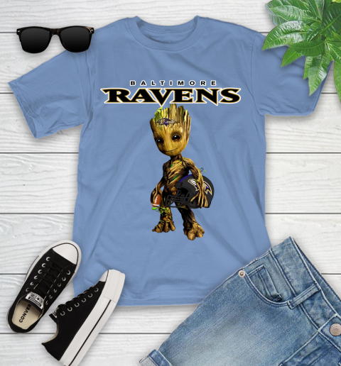 Baltimore Ravens NFL Football Groot Marvel Guardians Of The Galaxy Youth T-Shirt 11