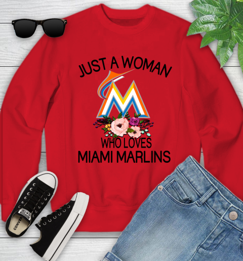 MLB Just A Woman Who Loves Miami Marlins Baseball Sports Youth Sweatshirt 5