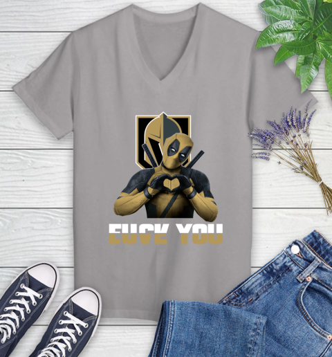 NHL Vegas Golden Knights Deadpool Love You Fuck You Hockey Sports Women's V-Neck T-Shirt 4