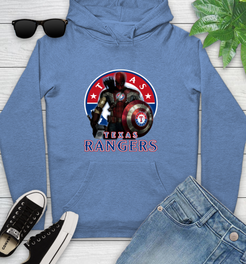 MLB Captain America Thor Spider Man Hawkeye Avengers Endgame Baseball Texas Rangers Youth Hoodie 12