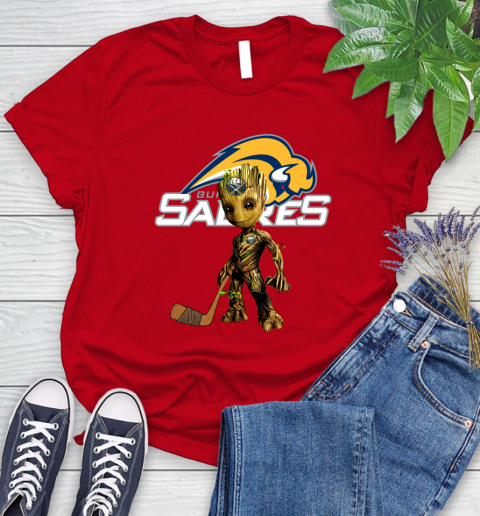 Buffalo Sabres NHL Hockey Groot Marvel Guardians Of The Galaxy Women's T-Shirt 9