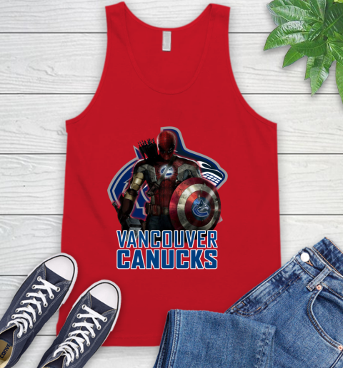NHL Captain America Thor Spider Man Hawkeye Avengers Endgame Hockey Vancouver Canucks Tank Top 6