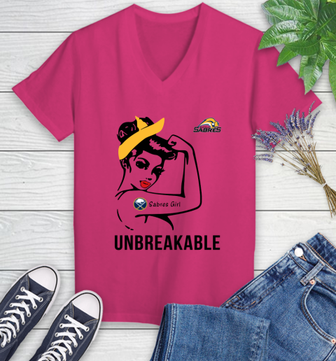 NHL Buffalo Sabres Girl Unbreakable Hockey Sports Women's V-Neck T-Shirt 5
