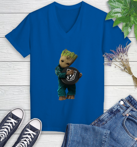 NHL Groot Guardians Of The Galaxy Hockey Sports Vegas Golden Knights Women's V-Neck T-Shirt 10