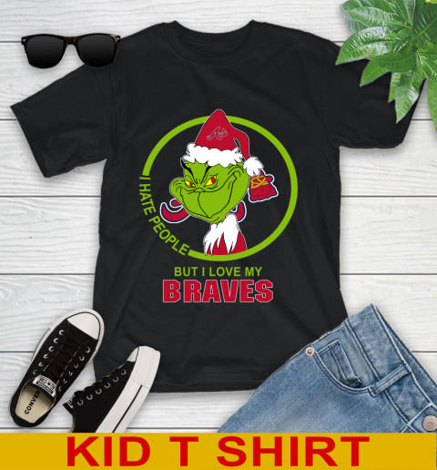 Atlanta Braves MLB Christmas Grinch I Hate People But I Love My Favorite Baseball Team Youth T-Shirt 2