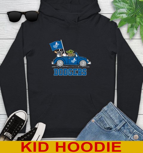 MLB Baseball Los Angeles Dodgers Darth Vader Baby Yoda Driving Star Wars Shirt Youth Hoodie 2