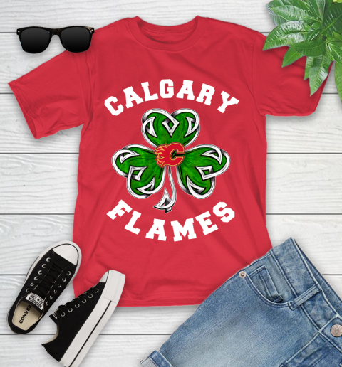 NHL Calgary Flames Three Leaf Clover St Patrick's Day Hockey Sports Youth T-Shirt 13