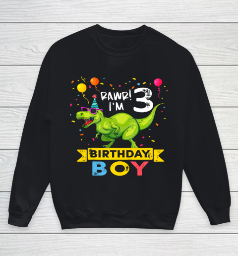 Kids 3 Year Old Shirt 2nd Birthday Boy T Rex Dinosaur Youth Sweatshirt