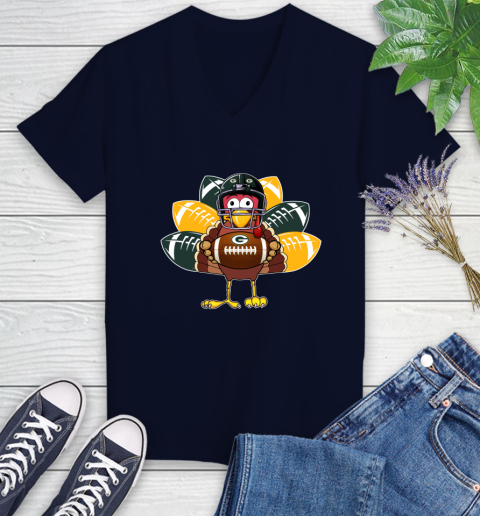 Green Bay Packers Turkey Thanksgiving Day Women's V-Neck T-Shirt 3