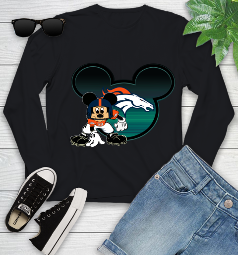 NFL Denver Broncos Mickey Mouse Disney Football T Shirt Youth Long Sleeve 2