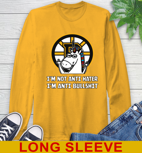 Boston Bruins NHL Hockey Unicorn I'm Not Anti Hater I'm Anti Bullshit Long Sleeve T-Shirt 3