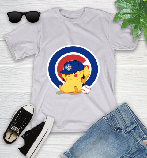 MLB Pikachu Baseball Sports Chicago Cubs Youth T-Shirt 4