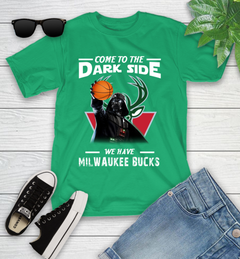 NBA Come To The Dark Side We Have Milwaukee Bucks Star Wars Darth Vader Basketball Youth T-Shirt 8