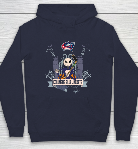 NHL Columbus Blue Jackets Hockey Jack Skellington Halloween Hoodie 2