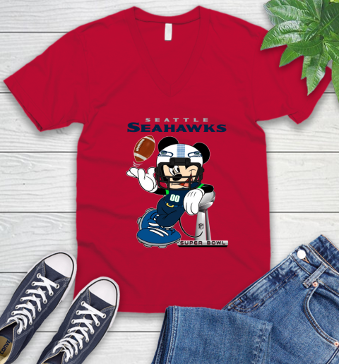 NFL Seattle Seahawks Mickey Mouse Disney Super Bowl Football T Shirt V-Neck T-Shirt 18