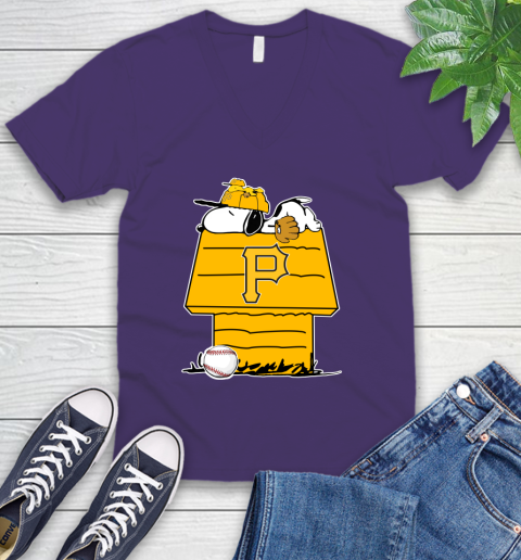 MLB Pittsburgh Pirates Snoopy Woodstock The Peanuts Movie Baseball T Shirt V-Neck T-Shirt 10