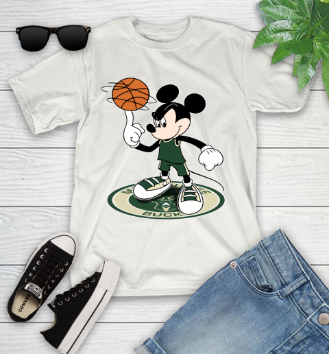 NBA Basketball Milwaukee Bucks Cheerful Mickey Disney Shirt Youth T-Shirt 2
