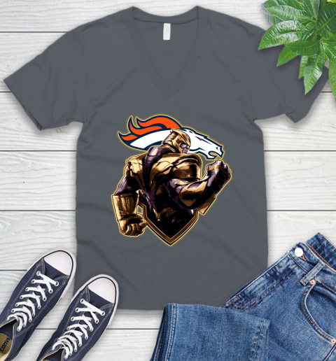 NFL Thanos Avengers Endgame Football Sports Denver Broncos V-Neck T-Shirt 5
