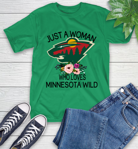 NHL Just A Woman Who Loves Minnesota Wild Hockey Sports T-Shirt 5