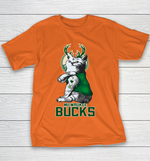 NBA Basketball My Cat Loves Milwaukee Bucks Youth T-Shirt 4