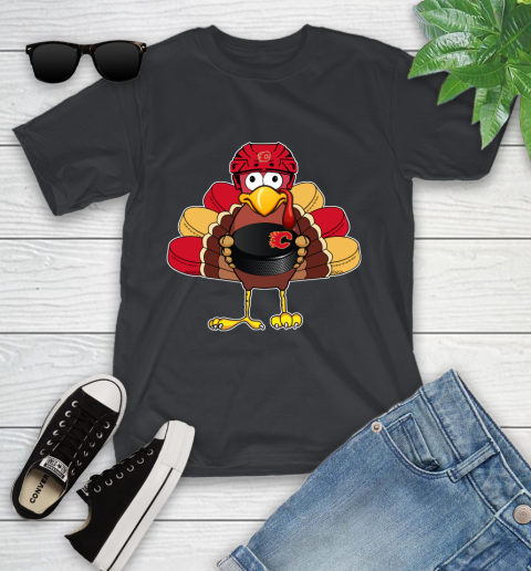 Calgary Flames Turkey Thanksgiving Day Youth T-Shirt 2