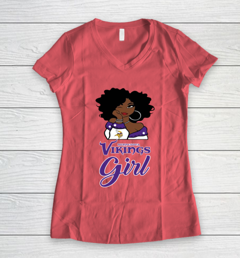 Minnesota Vikings Girl NFL Women's V-Neck T-Shirt 6