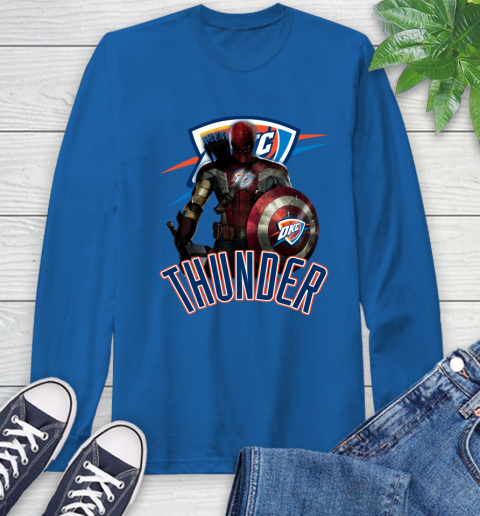 Oklahoma City Thunder NBA Basketball Captain America Thor Spider Man Hawkeye Avengers Long Sleeve T-Shirt 9