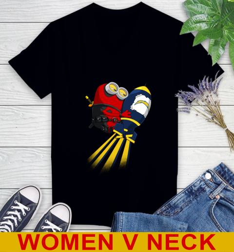 NFL Football Los Angeles Chargers Deadpool Minion Marvel Shirt Women's V-Neck T-Shirt