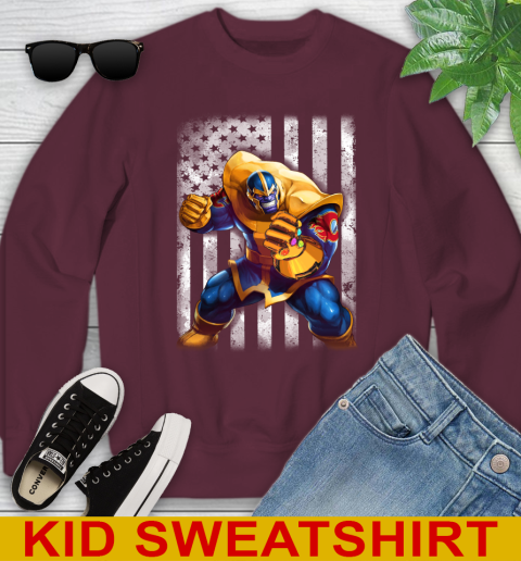 NHL Hockey Calgary Flames Thanos Marvel American Flag Shirt Youth Sweatshirt 4