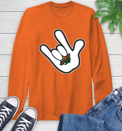 Minnesota Wild NHL Hockey Mickey Rock Hand Disney Long Sleeve T-Shirt 5