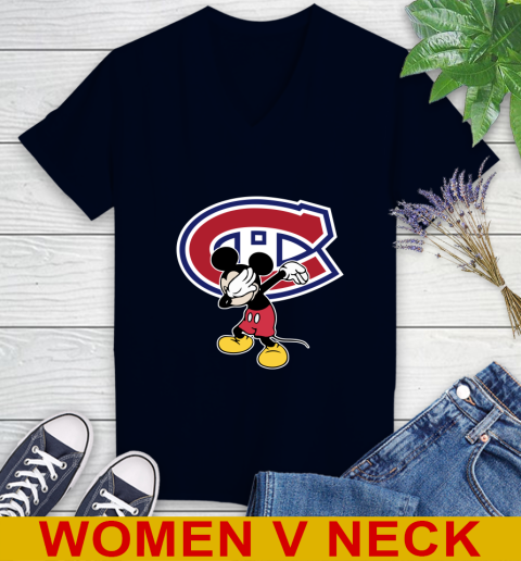 Montreal Canadiens NHL Hockey Dabbing Mickey Disney Sports Women's V-Neck T-Shirt 3