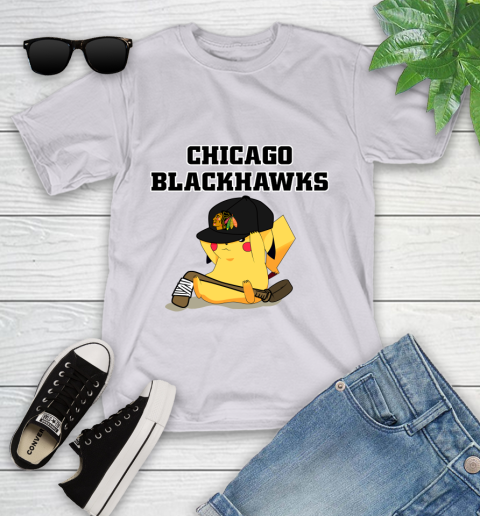 NHL Pikachu Hockey Sports Chicago Blackhawks Youth T-Shirt 4