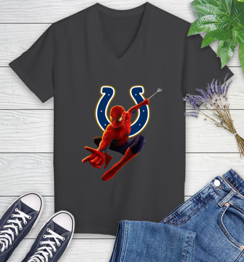 NFL Spider Man Avengers Endgame Football Indianapolis Colts Women's V-Neck T-Shirt 8