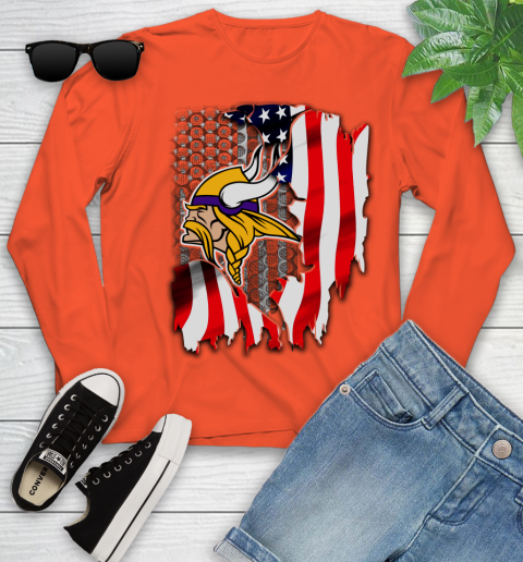 Minnesota Vikings NFL Football American Flag Youth Long Sleeve 3