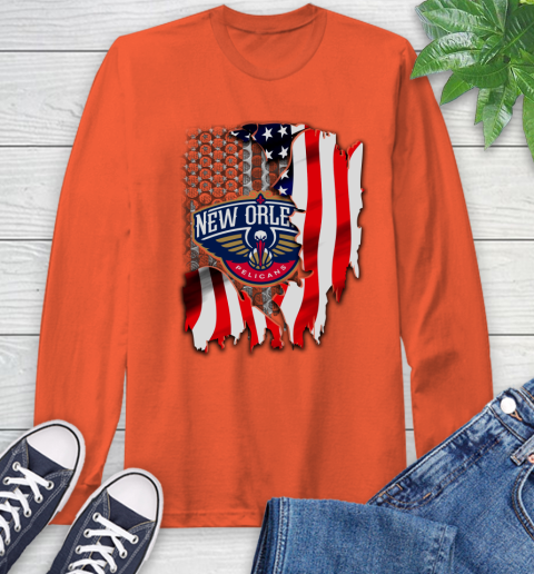 New Orleans Pelicans NBA Basketball American Flag Long Sleeve T-Shirt 4