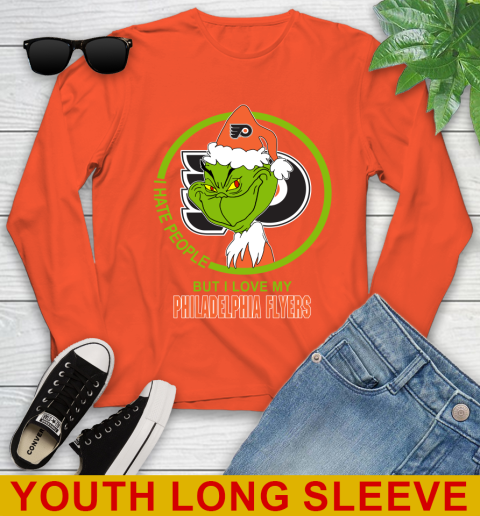 Philadelphia Flyers NHL Christmas Grinch I Hate People But I Love My Favorite Hockey Team Youth Long Sleeve 4