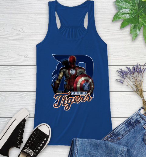 MLB Captain America Thor Spider Man Hawkeye Avengers Endgame Baseball Detroit Tigers Racerback Tank 9