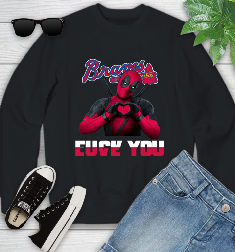 MLB Atlanta Braves Deadpool Love You Fuck You Baseball Sports Youth Sweatshirt