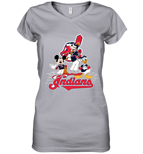 MLB Cleveland Indians Mickey Mouse Donald Duck Goofy Baseball T Shirt  Women's V-Neck T-Shirt