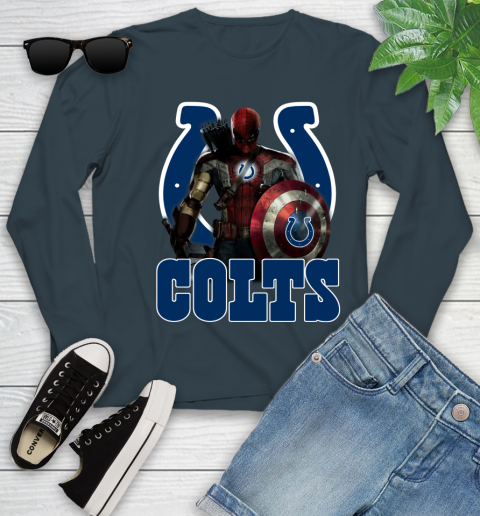 NFL Captain America Thor Spider Man Hawkeye Avengers Endgame Football Indianapolis Colts Youth Long Sleeve 8