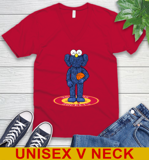 NBA Basketball Houston Rockets Kaws Bff Blue Figure Shirt V-Neck T-Shirt 7
