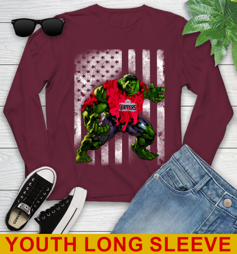 LA Clippers Hulk Marvel Avengers NBA Basketball American Flag Youth Long Sleeve 6