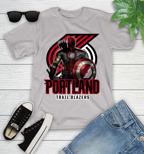 Portland Trail Blazers NBA Basketball Captain America Thor Spider Man Hawkeye Avengers Youth T-Shirt 12