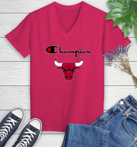 NBA Basketball Chicago Bulls Champion Shirt Women's V-Neck T-Shirt 6