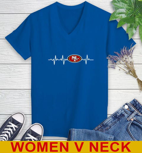 San Francisco 49ers NFL Football Heart Beat Shirt Women's V-Neck T-Shirt 9
