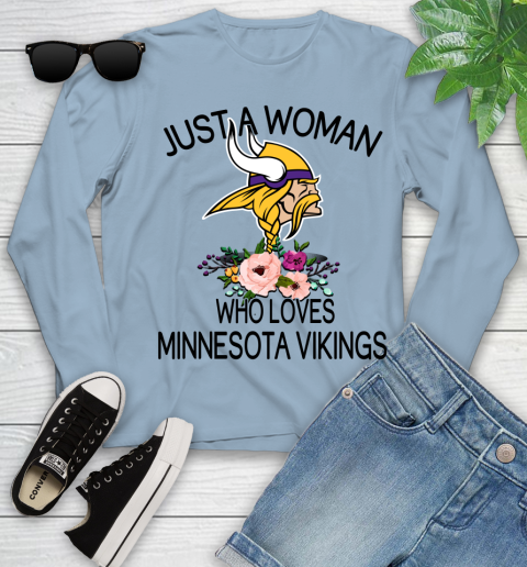 NFL Just A Woman Who Loves Minnesota Vikings Football Sports Youth Long Sleeve 6