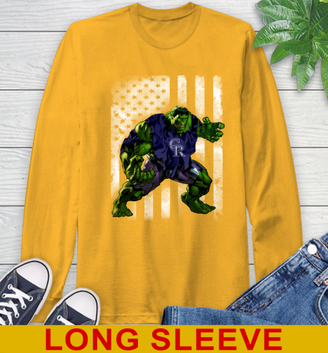 Colorado Rockies Hulk Marvel Avengers MLB Baseball American Flag Long Sleeve T-Shirt 2